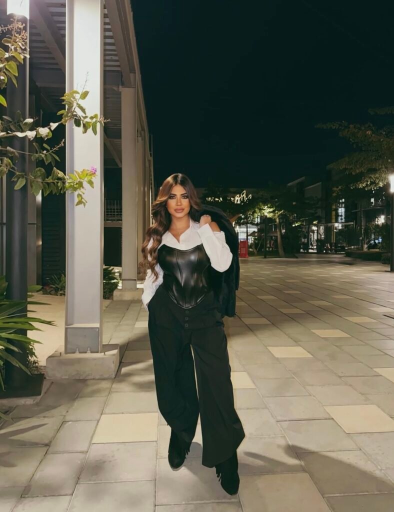 A black corset outfit.