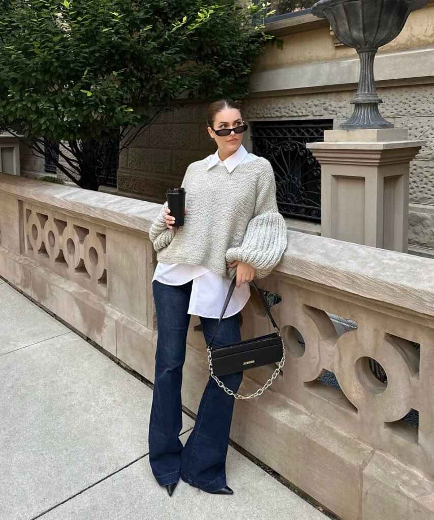 A jeans and heels outfit.