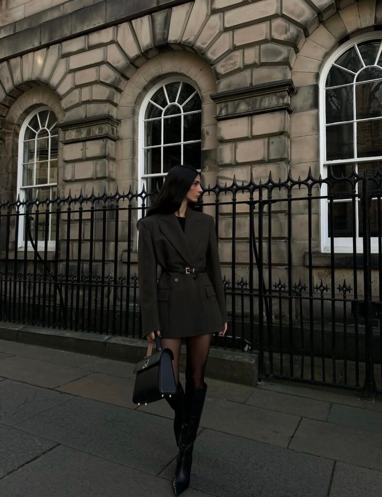 A blazer dress outfit.
