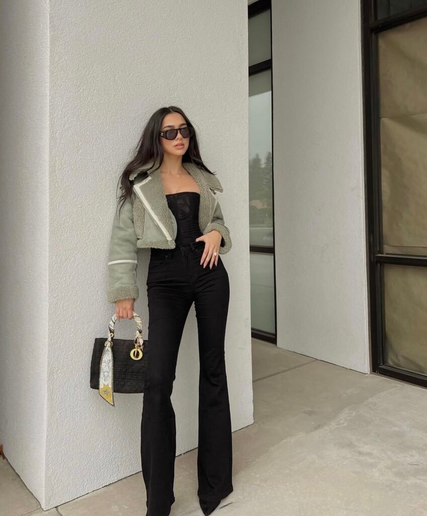 An outfit with black jeans.