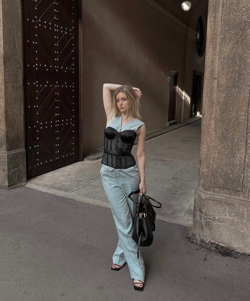 A black corset outfit.