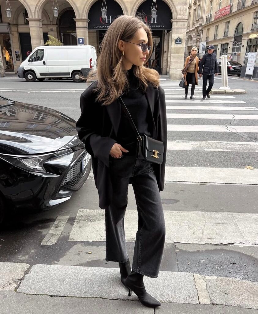 An outfit with black jeans.