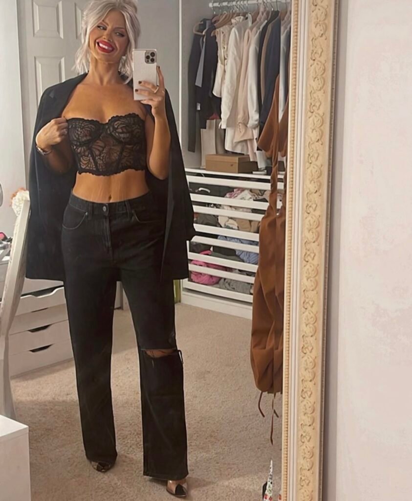 A black corset outfit.