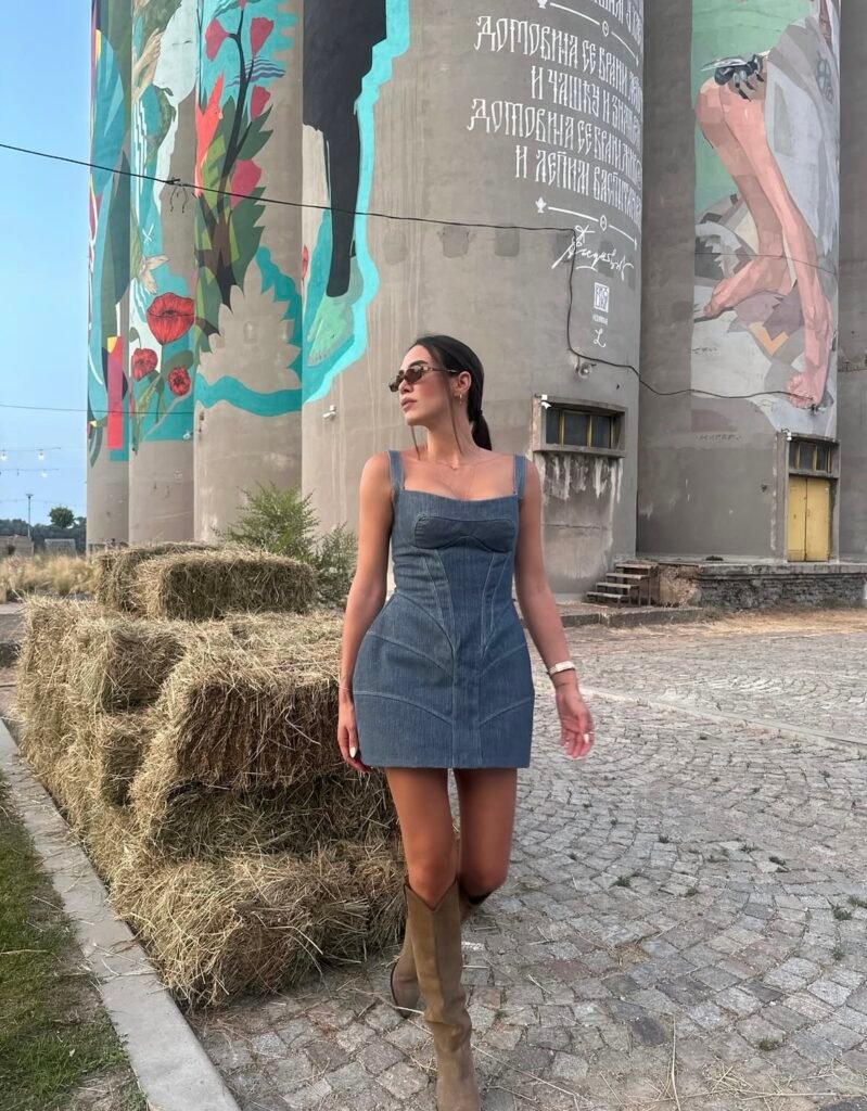 A denim dress outfit.