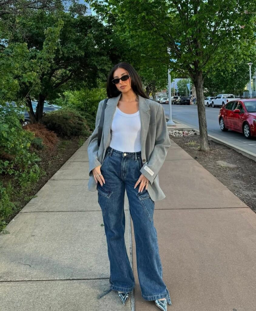 A jeans and heels outfit.