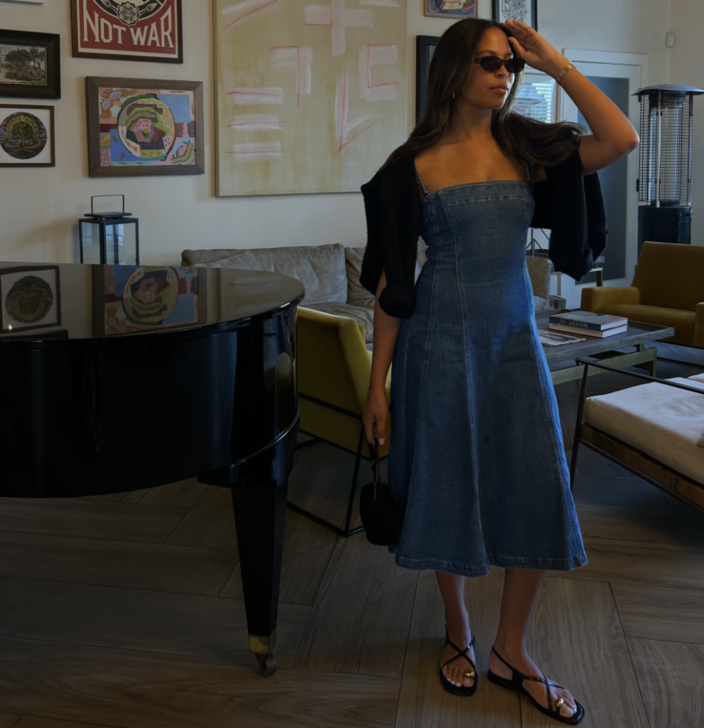 A denim dress outfit.