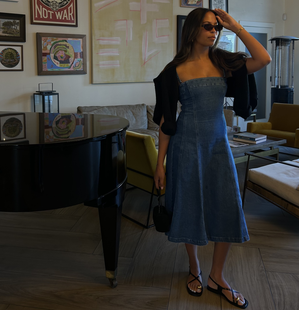 A denim dress outfit.