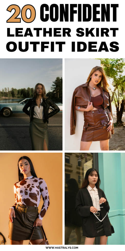 Pinterest pin for 24 Confidence-Boosting Leather Skirt Outfit Ideas For A Fashion-Forward Look.