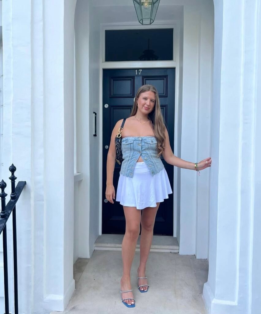 A denim corset outfit.