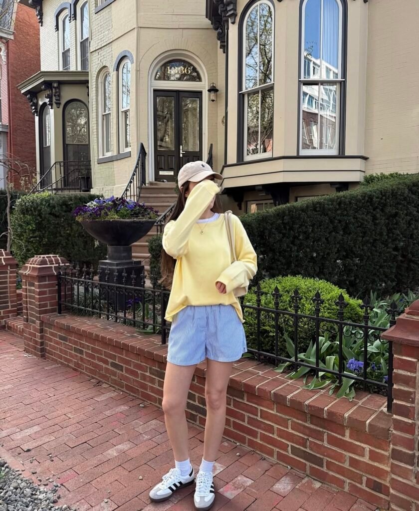 An outfit with shorts.