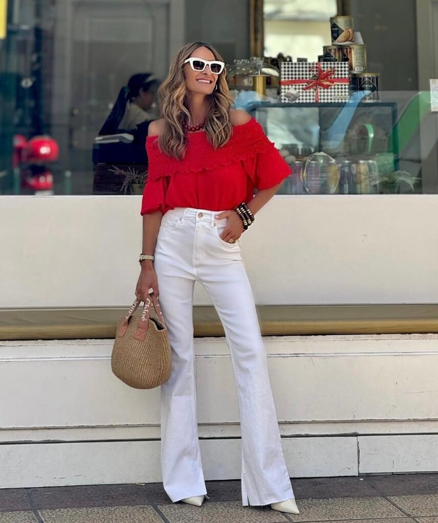 A flare jeans outfit.