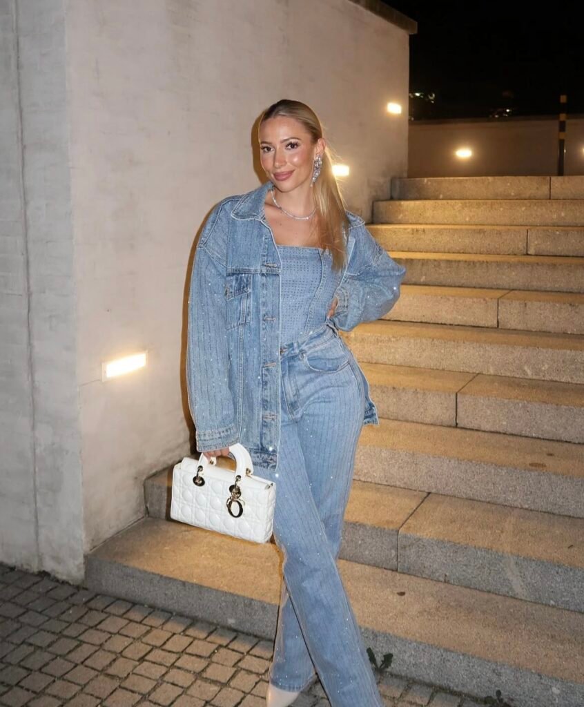 A denim corset outfit.