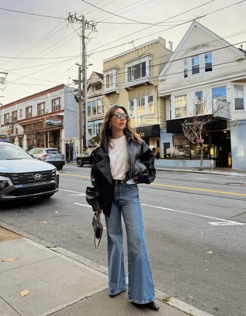 A flare jeans outfit.