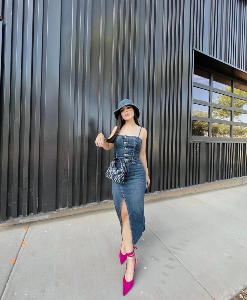 A denim corset outfit.