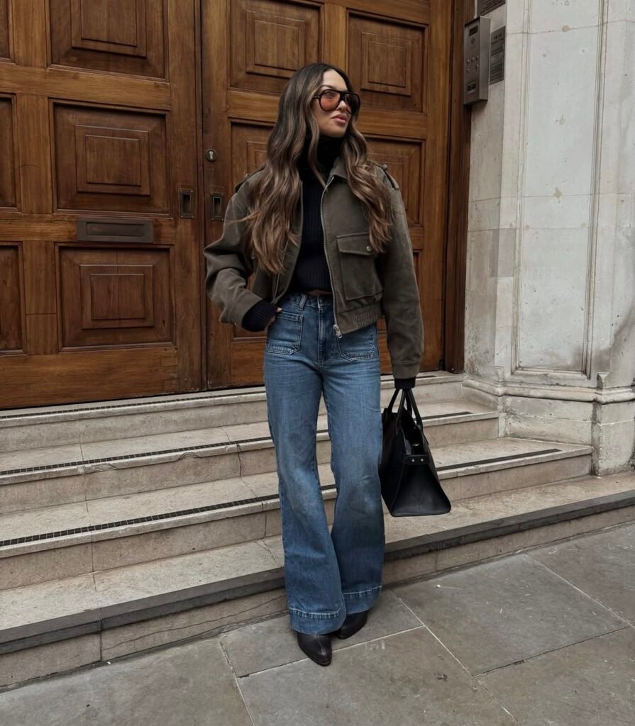 A flare jeans outfit.