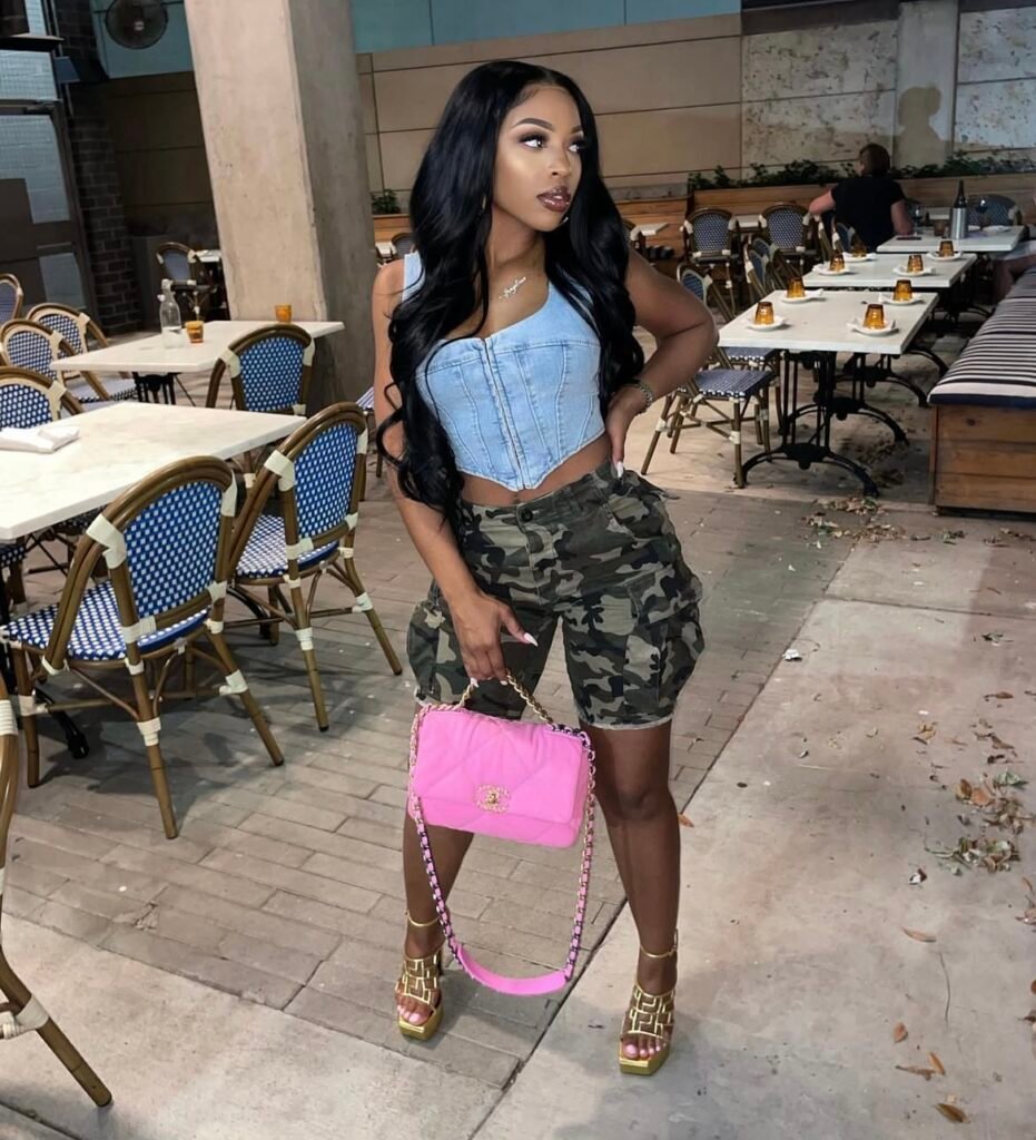 A denim corset outfit.