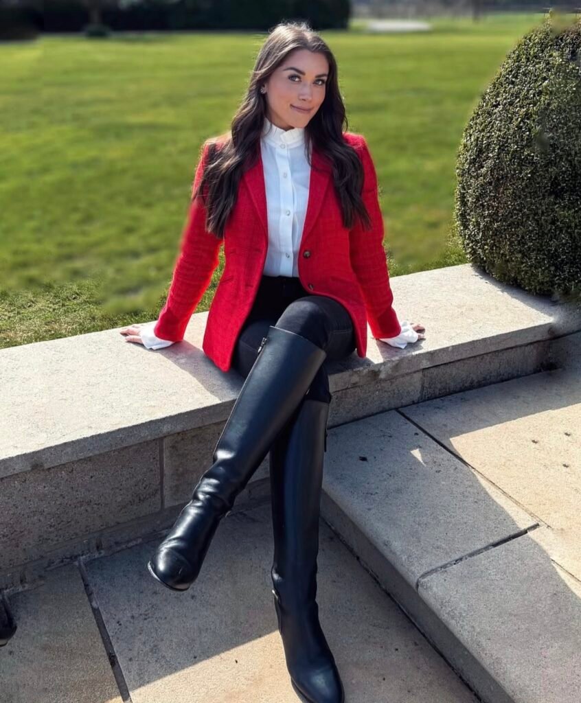 A red blazer outfit.