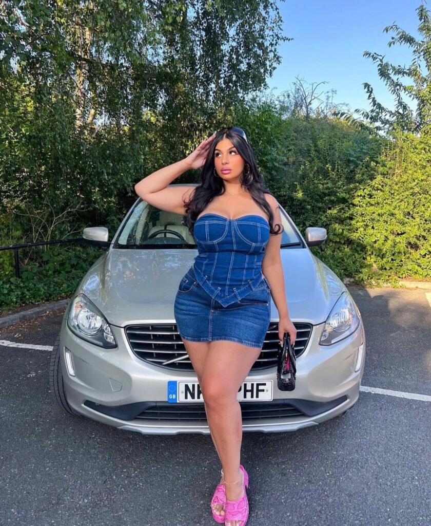 A denim corset outfit.