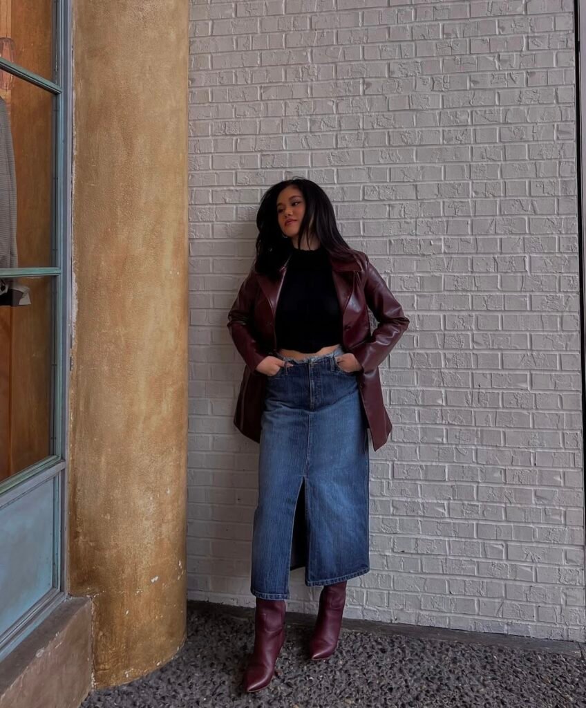 An outfit with knee-high boots.