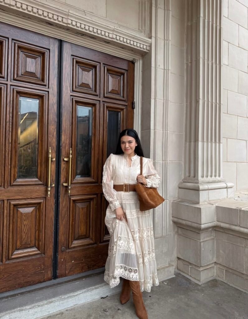 A long dress outfit.