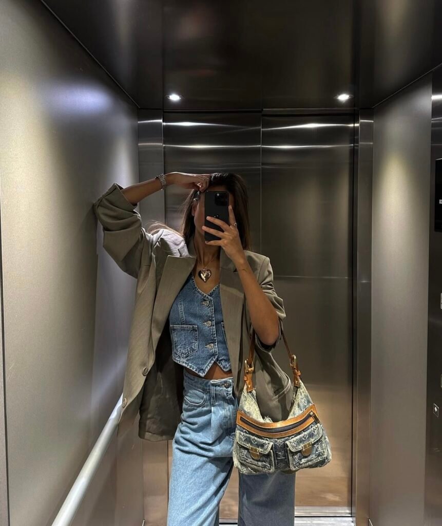 A denim corset outfit.