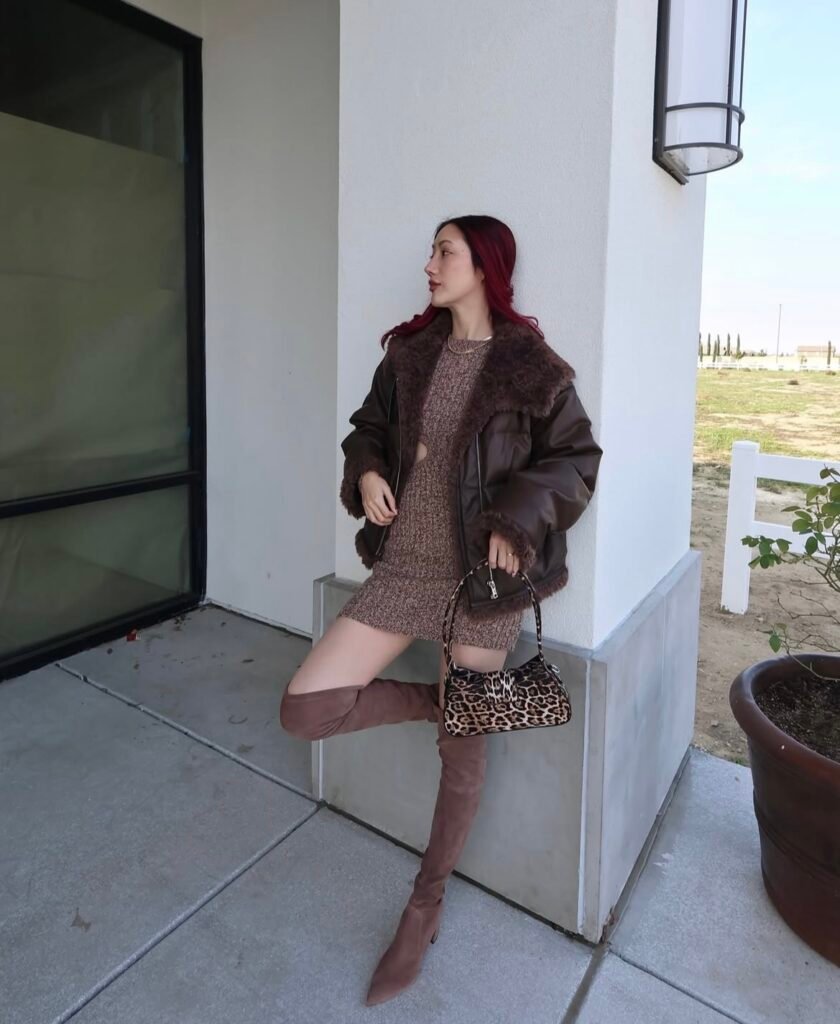 An outfit with knee-high boots.