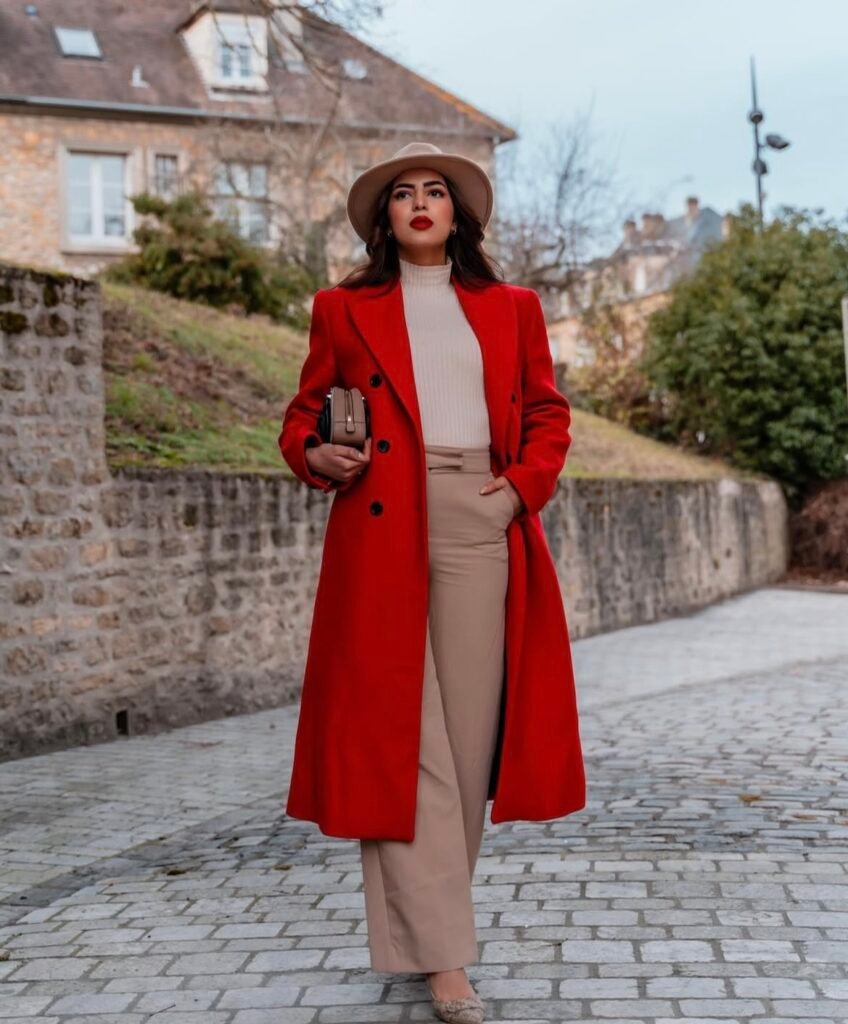 A red blazer outfit.