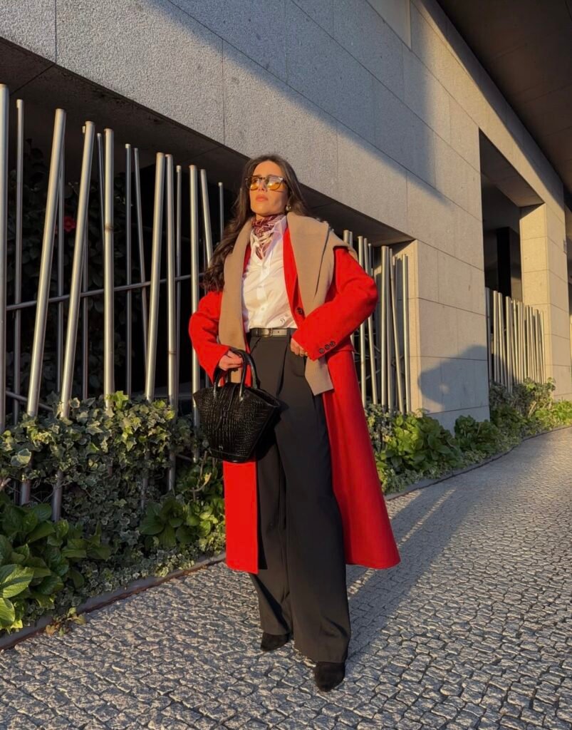 A red blazer outfit.