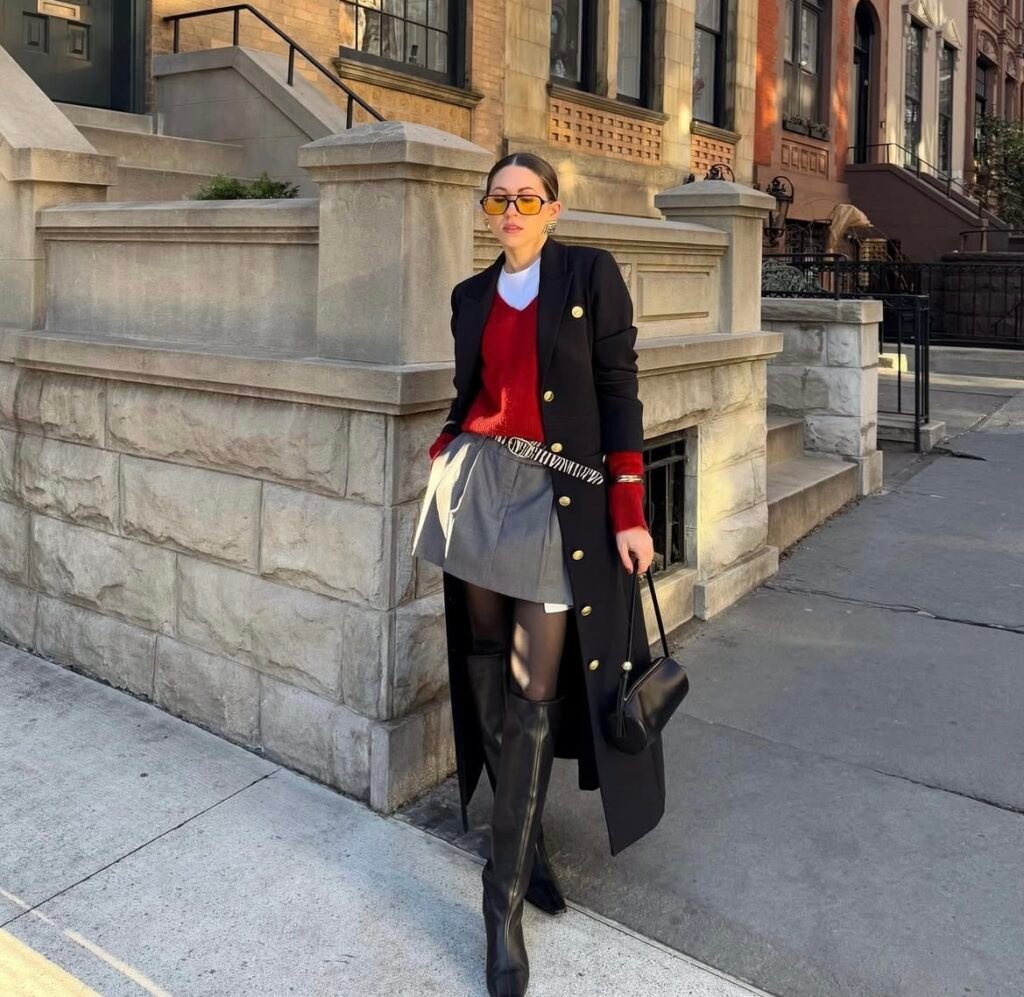 An outfit with knee-high boots.