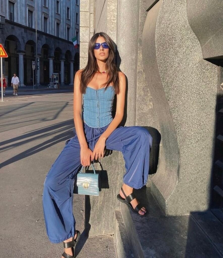 A denim corset outfit.