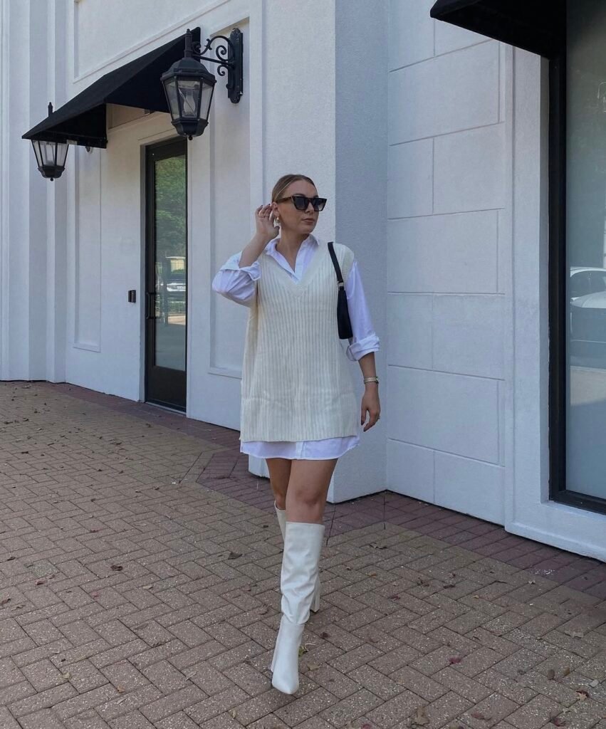 An outfit with knee-high boots.