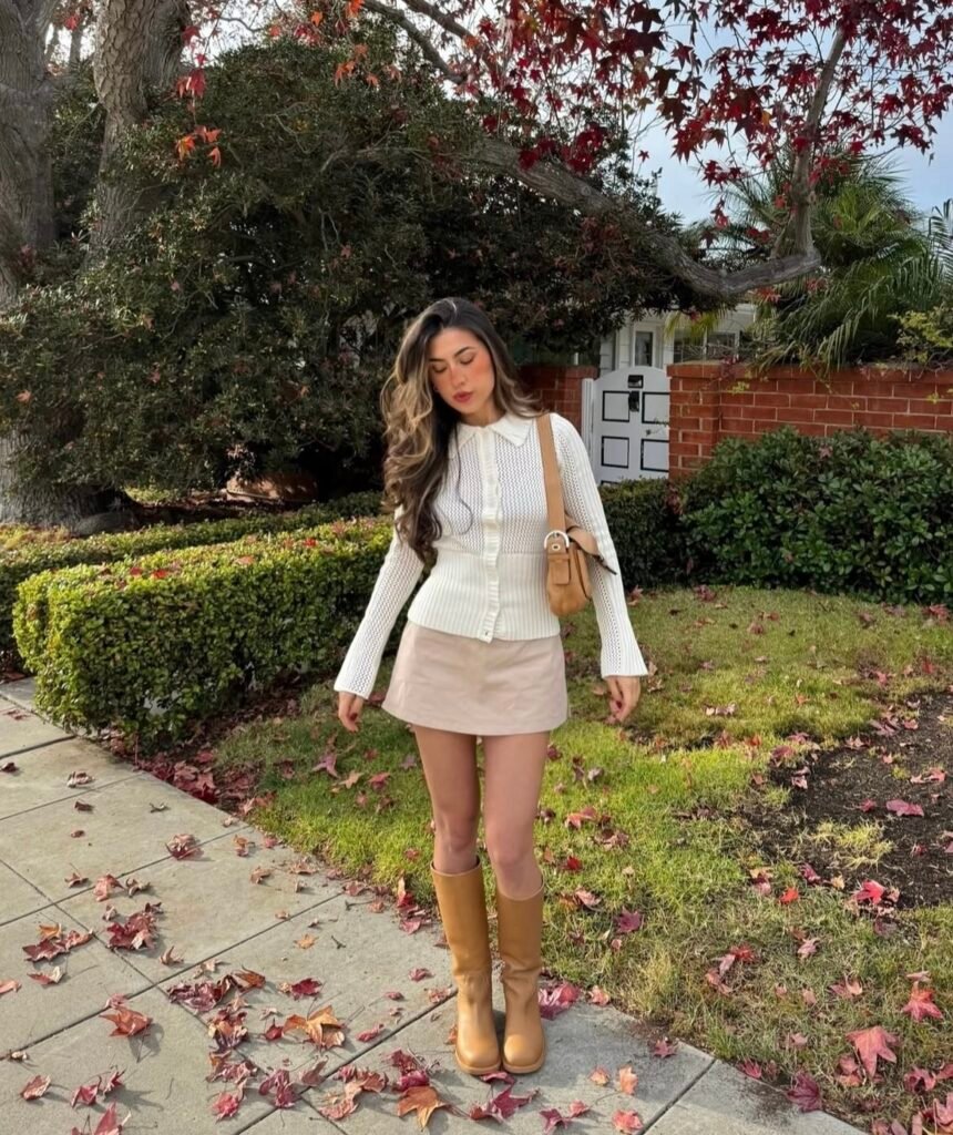 An outfit with knee-high boots.