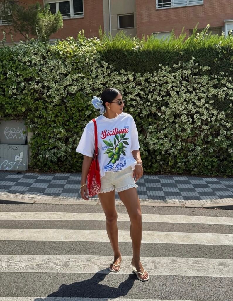 An outfit with shorts.