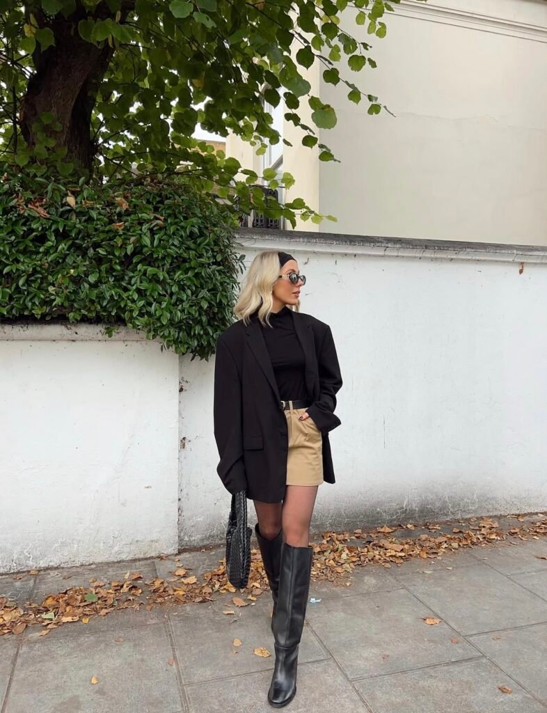 An outfit with knee-high boots.