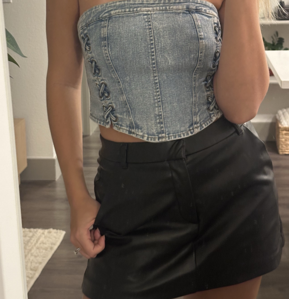 A denim corset outfit.