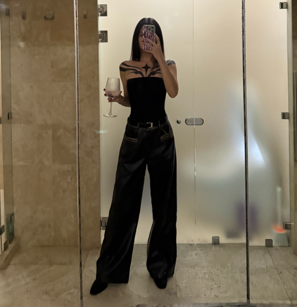 A leather pants outfit.