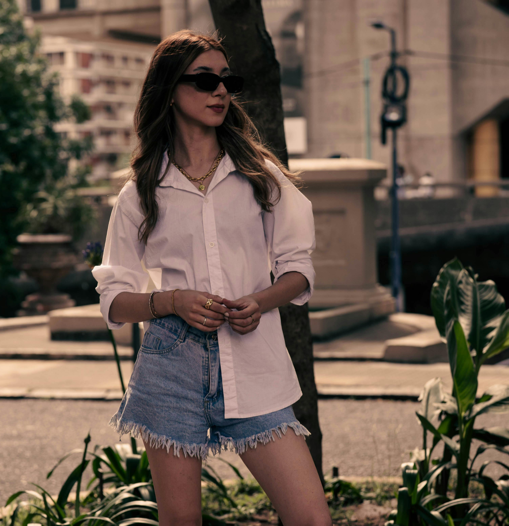 An outfit with shorts.